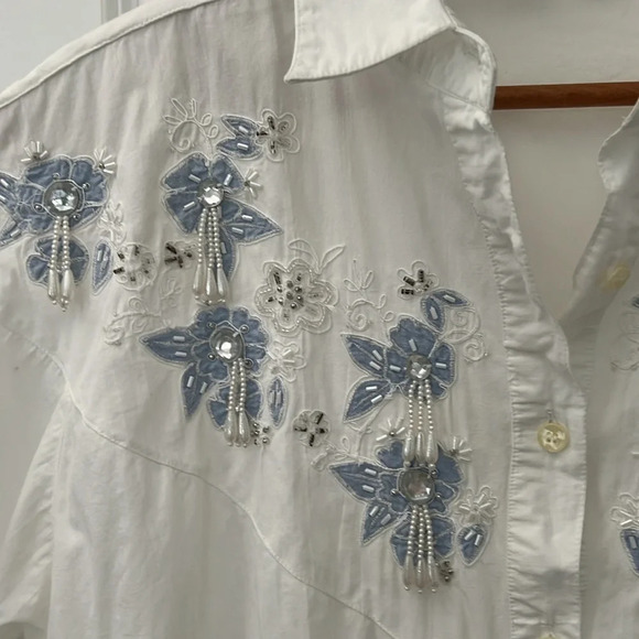 vintage button up shirt 100% Cotton. Anchor Blue - Picture 3 of 4